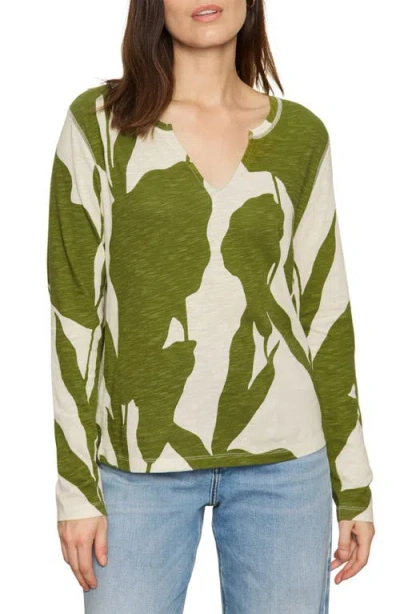 Sanctuary Print Split Neck Knit Top In Green