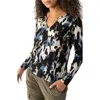 Sanctuary Print Split Neck Knit Top In Midnight Storm