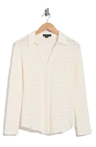 Sanctuary Pucker Up Dreamgirl Semisheer Cotton Blend Lace Button-up Shirt In Multi