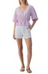 Sanctuary Puff Sleeve Button Front Top In Iris In Pink