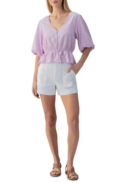 Sanctuary Puff Sleeve Button Front Top In Iris
