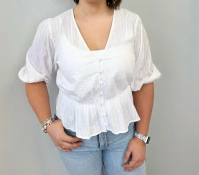 Sanctuary Puff Sleeve Button Front Top In White