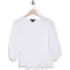 Sanctuary Puff Sleeve Cotton Dobby Button-up Top In White