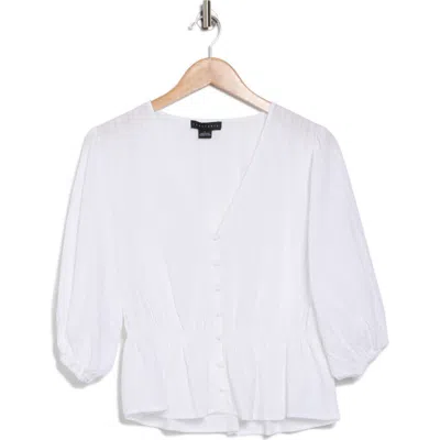 Sanctuary Puff Sleeve Cotton Dobby Button-up Top In White
