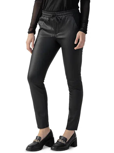 Sanctuary Pull On Hayden Womens High Rise Coated Straight Leg Pants In Black