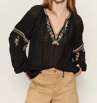 Sanctuary Raye Embroidered Long Sleeve Blouse In Black In Multi