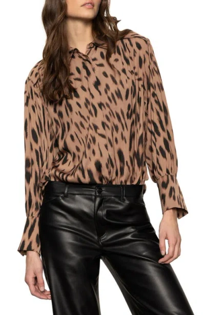 Sanctuary Rebel Abstract Animal Print Button-up Shirt In Gold