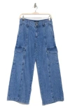 Sanctuary Rebel Crop Wide Leg Cargo Jeans In Hazy Blue