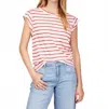 Sanctuary Relaxed Cap Sleeve Tee In Cayenne/white Stripe In White