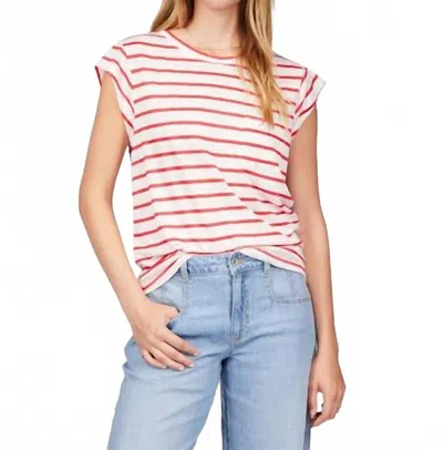 Sanctuary Relaxed Cap Sleeve Tee In Cayenne/white Stripe