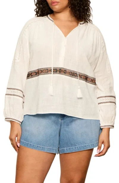 Sanctuary Retreat Embroidered Detail Cotton Top In Gray