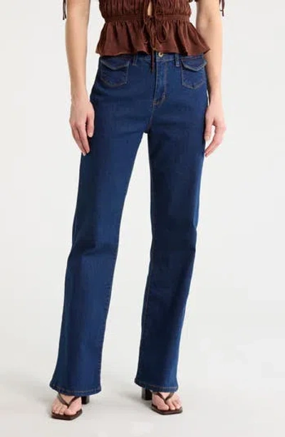 Sanctuary Retro High Waist Wide Leg Jeans In Blue