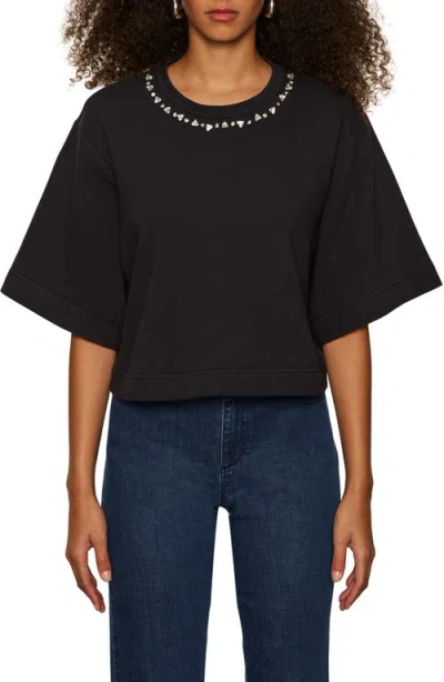 Sanctuary Rhinestone Detail Boxy Organic Cotton T-shirt In Black