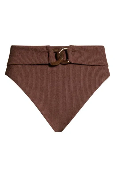 Sanctuary Rib High Waist Bikini Bottoms In Brown