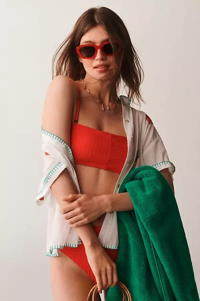 Sanctuary Ribbed Bandeau Bikini Top In Red