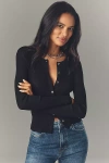 Sanctuary Ribbed Crew-neck Cardigan Sweater In Black