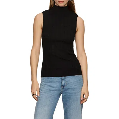 Sanctuary Ribbed Funnel Neck Sleeveless Top In Black