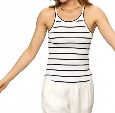 Sanctuary Ribbed Racer Tank Top In White/ Black Stripe In Multi