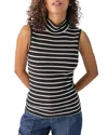 Sanctuary Essential Stripe Sleeveless Mock Neck Knit Top In Black And White Stripe
