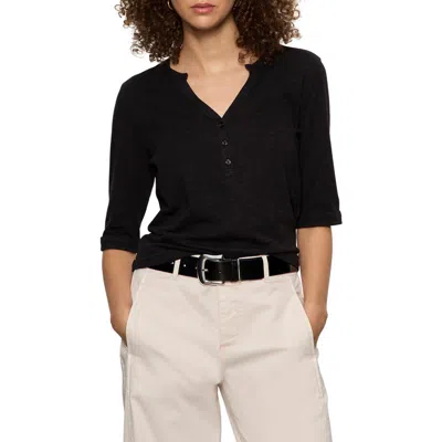 Sanctuary Rolled Sleeve V-neck T-shirt In Black