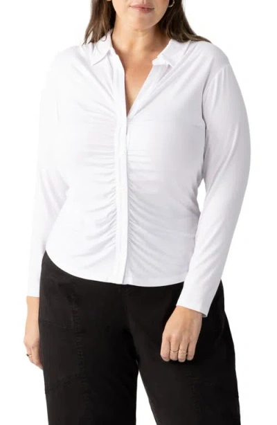 Sanctuary Ruched Collar Cardigan In White