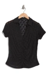 Sanctuary Ruched Lace Polo In Black