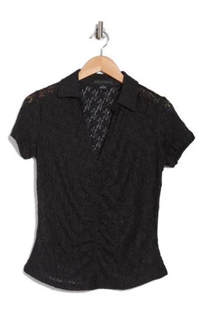 Sanctuary Ruched Lace Polo In Black
