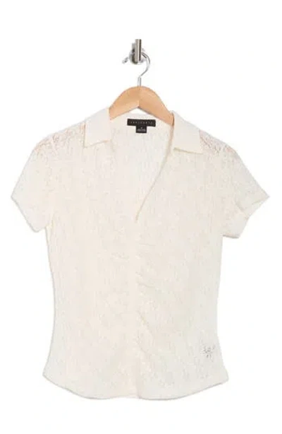 Sanctuary Ruched Lace Polo In Milk