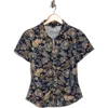 Sanctuary Ruched Short Sleeve Button-up Top In Black