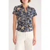 Sanctuary Ruched Short Sleeve Button-up Top In Brown