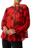 Sanctuary Ruffle Moment Print Chiffon Top