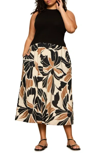 Sanctuary Sandbar Mixed Media Dress In Black