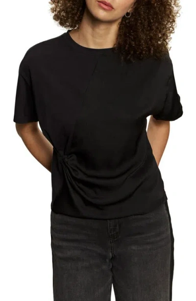 Sanctuary Satin & Cotton Gathered T-shirt In Black