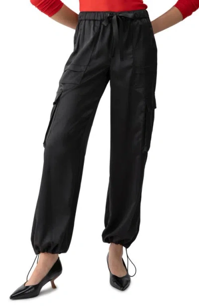 Sanctuary Satin Cargo Parachute Pants In Black