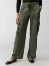 Sanctuary Satin Cargo Standard Rise Wide Leg Pant In Dark Olive In Green