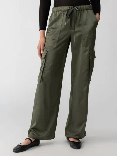 Sanctuary Satin Cargo Wide Leg Pants In Green