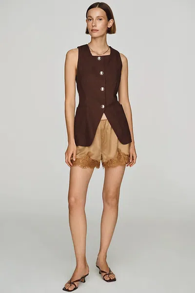 Sanctuary Satin Lace Shorts In Brown