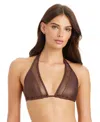 Sanctuary Sea Crochet Halter Tall Triangle Swim Bra In Brown