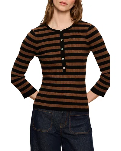 Sanctuary Selena Henley Striped Top In Brown
