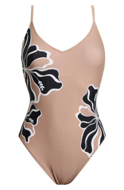 Sanctuary Sequin High Cut One-piece Swimsuit In Neutral