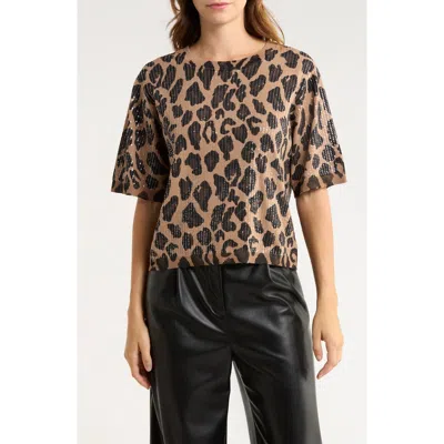 Sanctuary Sequins Short Sleeve Knit Sweater In Animal Print