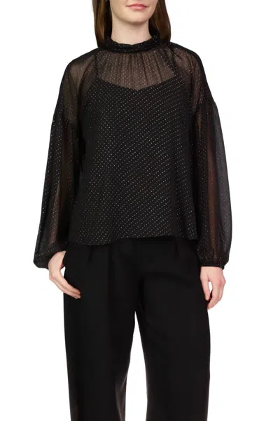 SANCTUARY SHEER VOLUME METALLIC TOP IN BLACK