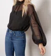 Sanctuary Sheer Volume Metallic Blouse In Black In Black