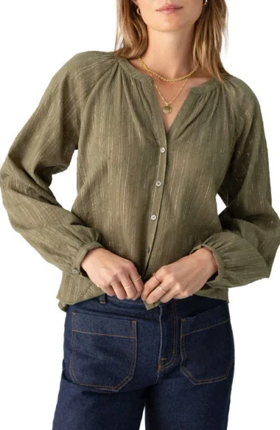 Sanctuary Shimmer Embroidered Metallic Cotton Button-up Shirt In Burnt Olive