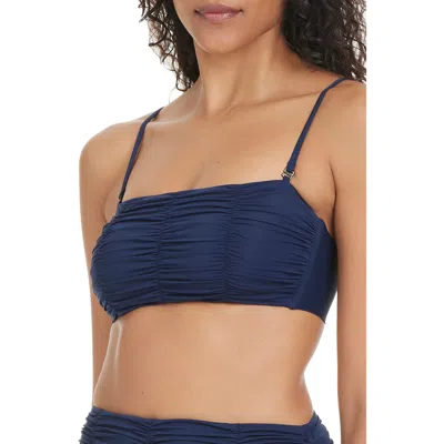 Sanctuary Shirred Bandeau Bikini Top In Blue