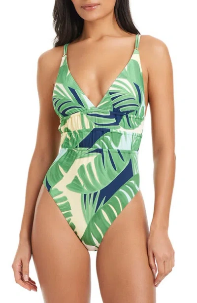 Sanctuary Shirred Cutout One-piece Swimsuit In Green