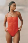 Sanctuary Shirred One-piece Swimsuit In Orange