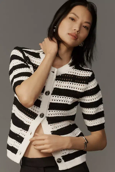 SANCTUARY SHORT-SLEEVE OPEN-KNIT CARDIGAN SWEATER