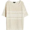 Sanctuary Stripe Open Stitch Elbow Sleeve Cotton Sweater