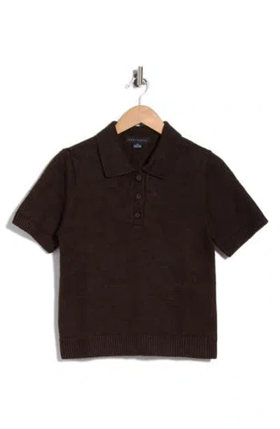 Sanctuary Short Sleeve Polo Sweater In Bailey Chip Brown